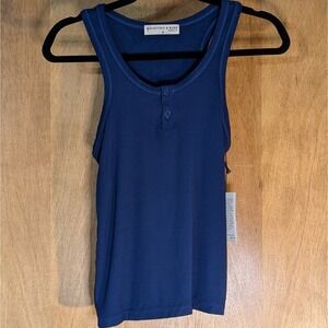 Electric & Rose Women's Small Racerback Ribbed Navy Henley Tank Top Stretch NWT